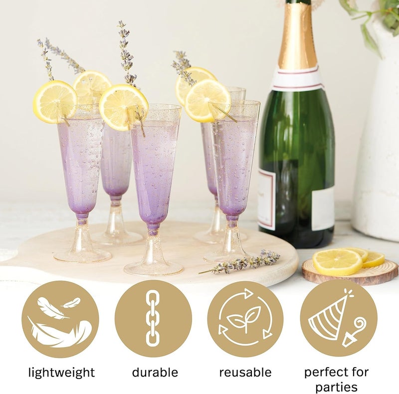 MATANA 50 Premium Plastic Champagne Flutes, Gold Glitter, 5oz - Reusable Cocktail Glasses for Mimosa, Dessert, Wine - Toasting Glasses for Parties, Weddings - Image 4